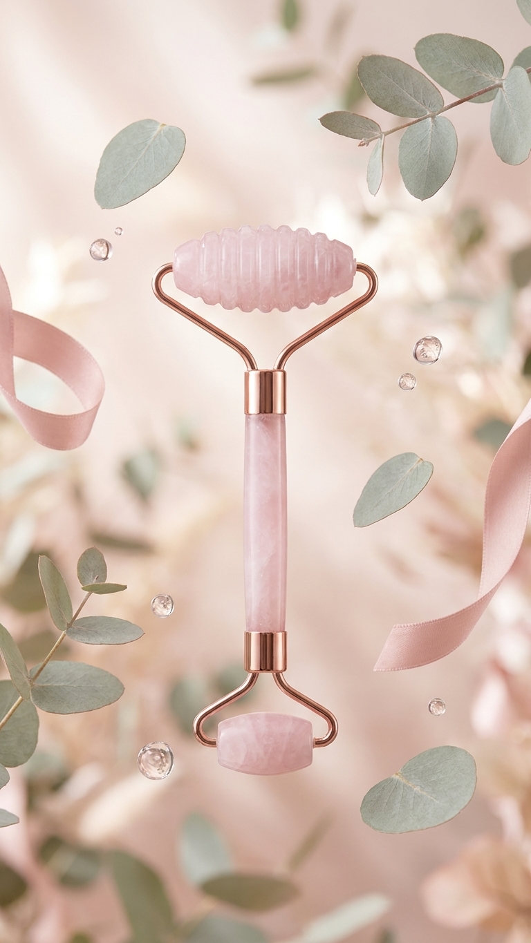 Rodillo de Cuarzo Rosa + Piedra Gua Sha — Ritual Antiedad en Casa